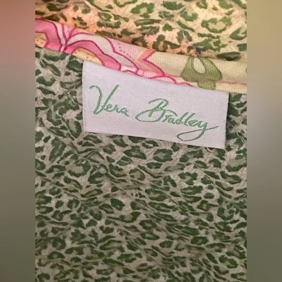 Large Vera Bradley Tote Green & Pink Floral with Green Leopard 🐆 Print - Picture 11 of 13